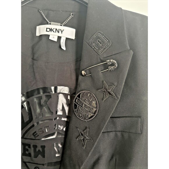 DKNY Women's Embellished Peak-Lapel One-Button Jacket Blazer Modern Chic Black 8 - Picture 11 of 13